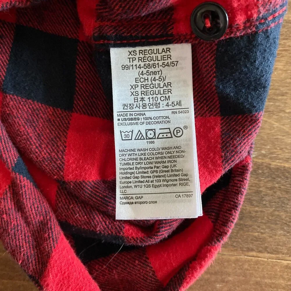 Gap Red & Black Buffalo Plaid Collared Shirt Boys' XS